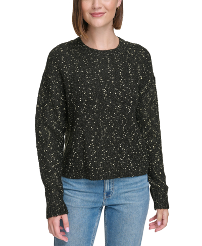 Calvin Klein Jeans Est.1978 Women's Crewneck Long-sleeve Lurex Sweater In Black,gold