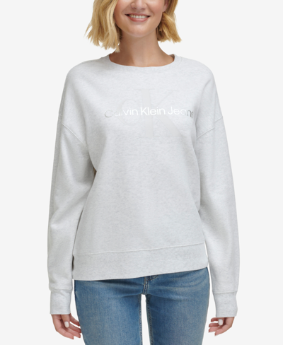 Calvin Klein Jeans Est.1978 Women's West Village Foiled Logo-print Sweatshirt In Optic Heather