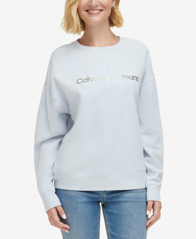 Calvin Klein Jeans Est.1978 Women's West Village Foiled Logo-print Sweatshirt In Powder Blue