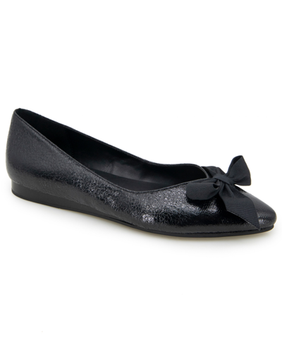 Kenneth Cole Reaction Lily Bow Womens Faux Leather Pointed Toe Loafers In Black
