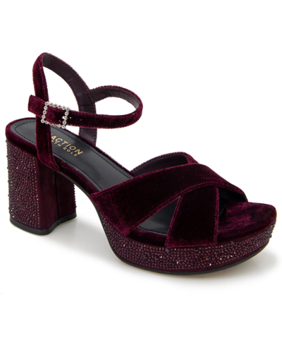 Kenneth Cole Reaction Women's Reeva Platform Dress Sandals In Burgundy Velvet