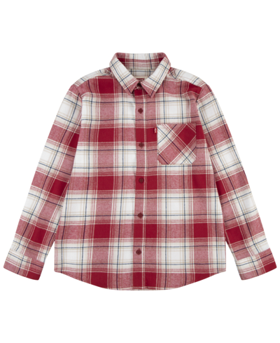 Levi's Kids' Big Boys Plaid Flannel Jersey Chest Pocket Shirt In Rhythmic Red