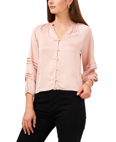 1.state Pin Tuck Detail Sleeve Button Front Top In Pale Peach