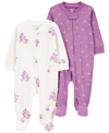 CARTER'S BABY GIRLS AND BABY BOYS COTTON TWO WAY ZIP FOOTED COVERALLS, PACK OF 2