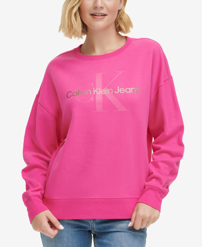 Calvin Klein Jeans Est.1978 Women's West Village Foiled Logo-print Sweatshirt In Electric Pink