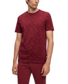 Hugo Boss Mercerised-cotton Regular-fit T-shirt With Monogram Jacquard In Dark Red