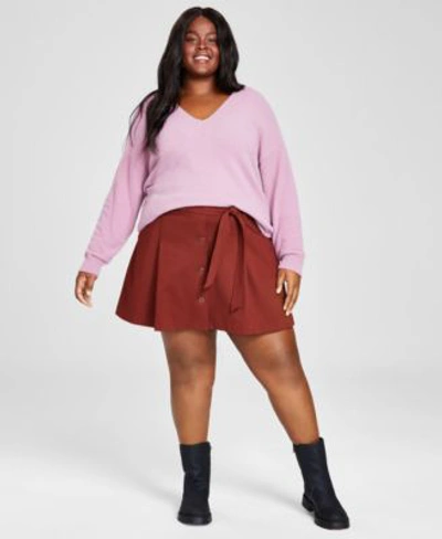 And Now This Now This Trendy Plus Size V Neck Sweater Tie Waist