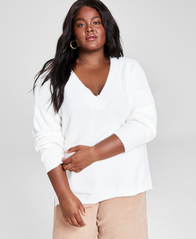 And Now This Trendy Plus Size V-neck Drop-shoulder Sweater In Saxifrage