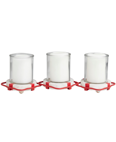 Rosemary Lane Metal Distressed 3 Linked Buoy Candle Holder With White Wood Accents, 19" X 7" X 5" In Red