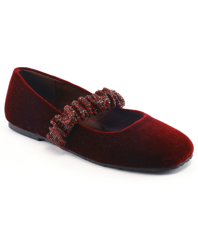 Kenneth Cole Reaction Women's Elema Jewel Ballet Flats In Burgundy Velvet