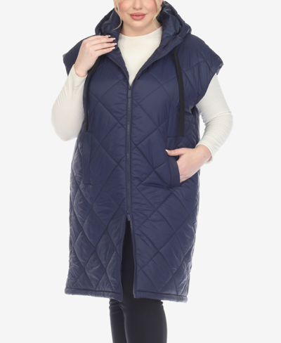 White Mark Plus Size Diamond Quilted Hooded Puffer Vest In Navy