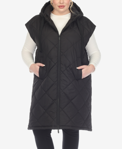 White Mark Plus Size Diamond Quilted Hooded Puffer Vest In Black