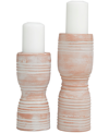 ROSEMARY LANE CERAMIC WHITEWASHED RIBBED TERRACOTTA CANDLE HOLDER 11" AND 9" H, SET OF 2