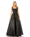 Mac Duggal Metallic Pleated Bodice Ballgown In Black