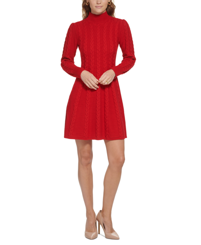 Jessica Howard Women's Mock Neck Cable-knit Sweater Dress In Red
