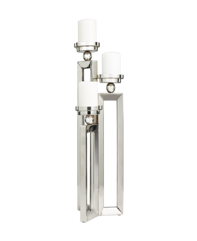 Rosemary Lane Stainless Steel Open Frame Geometric Candelabra With Various Rectangles, 8" X 8" X 23" In Silver