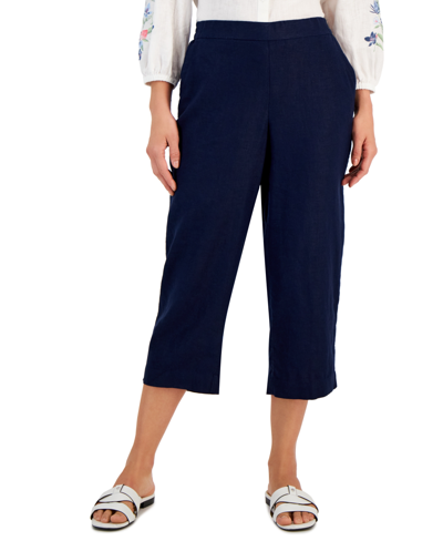 Charter Club Women's 100% Linen Solid Cropped Pull-on Pants, Created For Macy's In Intrepid Blue