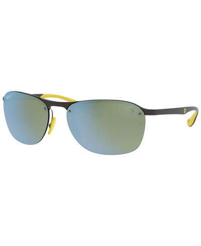 Ray Ban Men's Polarized Sunglasses, Rb4302m Scuderia Ferrari Collection 62 In Grey,green Mir Silver Polar