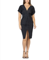 24seven Comfort Apparel Plus Size Short Sleeve V-neck Twist Front Split Hem Dress In Black