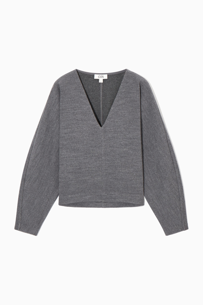 Cos V-neck Boiled-wool Sweater In Grey