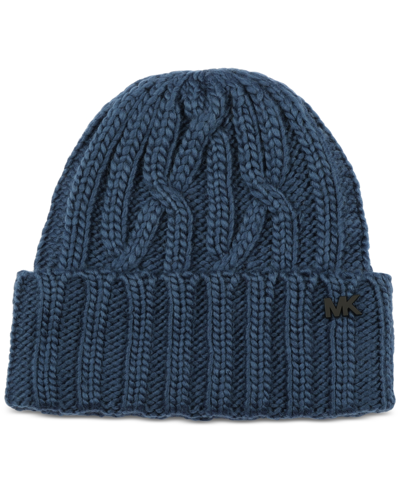 Michael Kors Men's Plaited Cable-knit Cuffed Hat In Midnight Blue