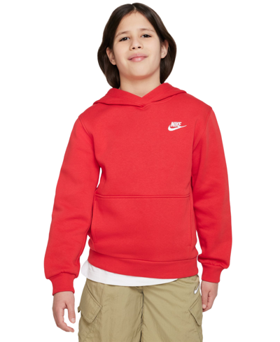Nike Sportswear Big Kids Club Fleece Pullover Hoodie In University Red,white