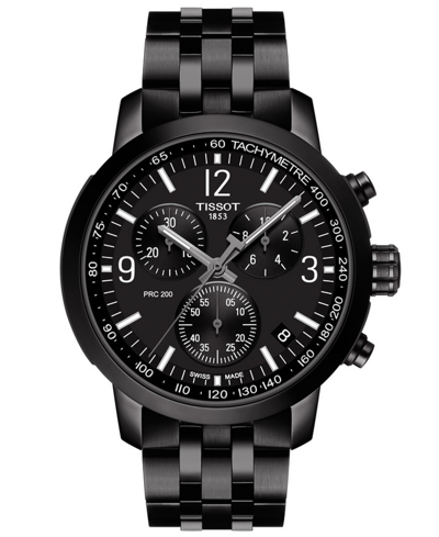 Tissot Men's Swiss Chronograph Prc 200 Black-tone Stainless Steel Bracelet Watch 43mm