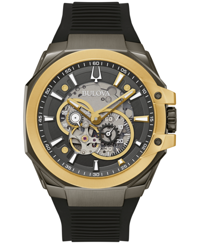 Bulova Men's Marc Anthony Automatic Chronograph Maquina Black Silicone Strap Watch 46mm In Black / Gold Tone / Grey