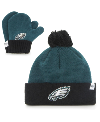 47 Brand Babies' Toddler Unisex Midnight Green And Black Philadelphia Eagles Bam Bam Cuffed Knit Hat With Pom And Mit In Green,black