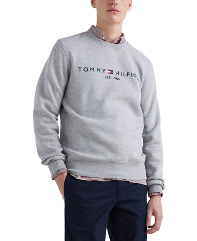 Tommy Hilfiger Men's Embroidered Logo Fleece Sweatshirt In Light Grey Heather