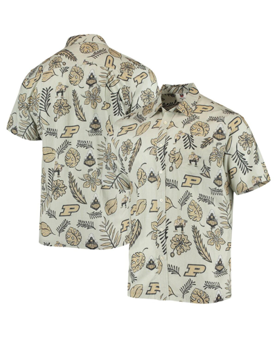 Wes & Willy Men's  Tan Purdue Boilermakers Vintage-like Floral Button-up Shirt