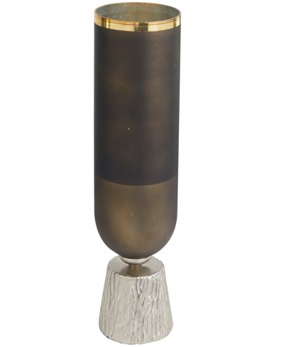 Rosemary Lane Glass Colorblock Candle Holder With Gold-tone Accents And Textured Silver-tone Base, 6" X 6" X 20" In Bronze