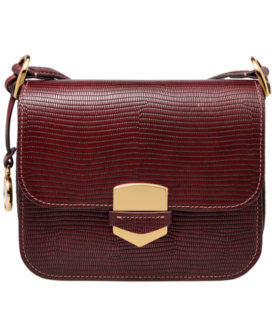 Fossil Lennox Lizard Embossed Leather Flap Crossbody Bag In Mahogany Lizard