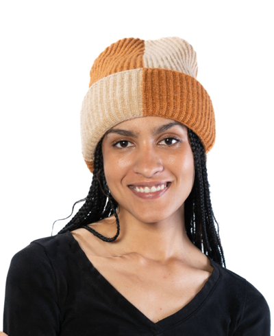 Marcus Adler Color Block Cuff Beanie In Camel