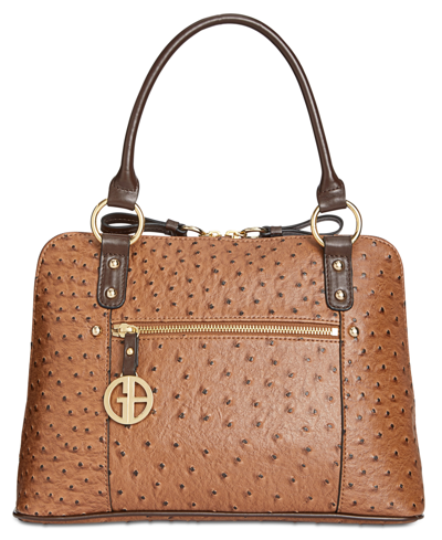 Giani Bernini Ostrich-embossed Dome Satchel, Created For Macy's In Mocha,gold