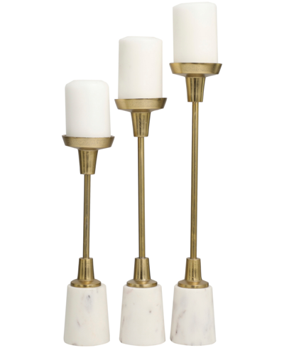 Rosemary Lane Aluminum Slim Candle Holder With White Marble Base 15", 13" And 11"h, Set Of 3 In Gold