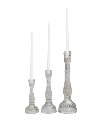 Rosemary Lane Glass Candle Holder 12", 8" And 7" H, Set Of 3 In Clear