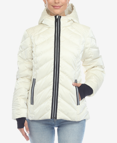 White Mark Women's Midweight Quilted Contrast With Thumbholes Hooded Jacket In White