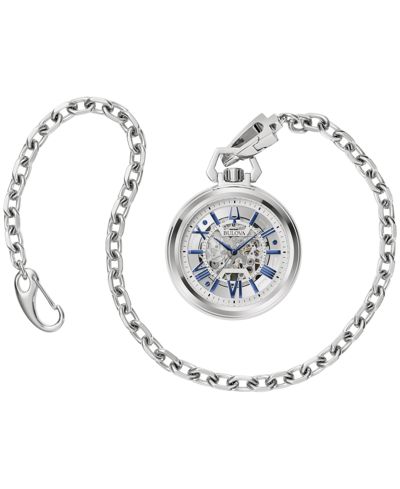 Bulova Men's Automatic Classic Sutton Stainless Steel Chain Pocket Watch 50mm In Silver-tone