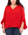 VINCE CAMUTO PLUS SIZE V-NECK FLUTTER SLEEVE BLOUSE