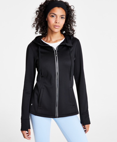 Id Ideology Women's Full-zip Jacket And Headband Set, Created For Macy's In Black