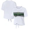 WEAR BY ERIN ANDREWS WEAR BY ERIN ANDREWS  WHITE MILWAUKEE BUCKS TIE-FRONT T-SHIRT