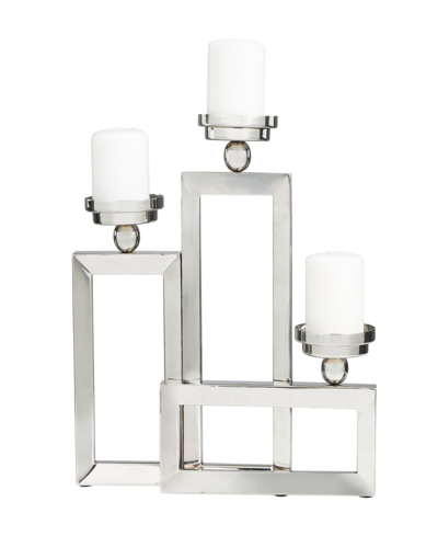 Rosemary Lane Stainless Steel Open Frame Geometric Candelabra With Various Rectangles, 16" X 5" X 16" In Silver