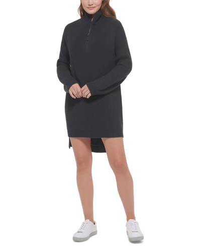 Calvin Klein Jeans Est.1978 Women's Half-zip High-low Sweater Dress In Black