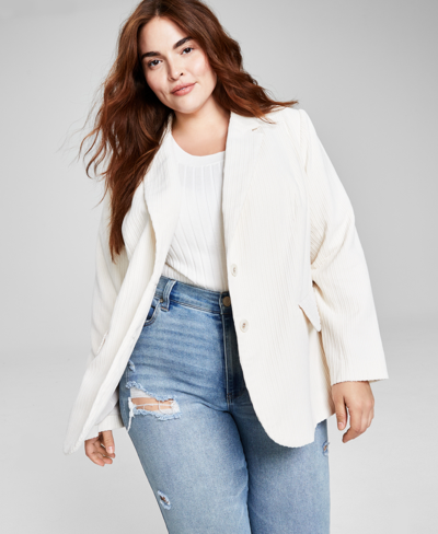 And Now This Trendy Plus Size Corduroy Long-sleeve Jacket In Bone