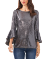 Vince Camuto Sequin Bell Sleeve Top In Silver