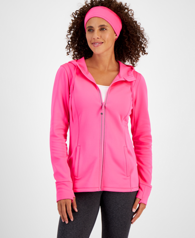 Id Ideology Women's Full-zip Jacket And Headband Set, Created For Macy's In Molten Pink