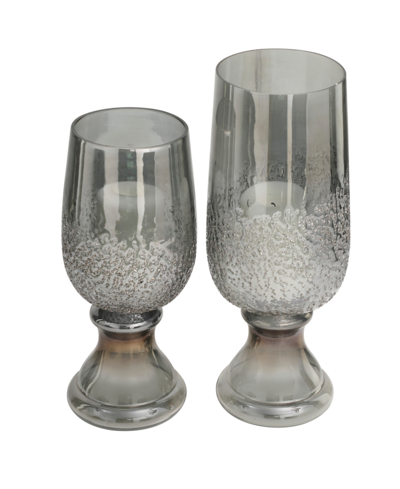 Rosemary Lane Glass Tinted Candle Holder With Textured Exterior 13" And 11" H, Set Of 2 In Gray