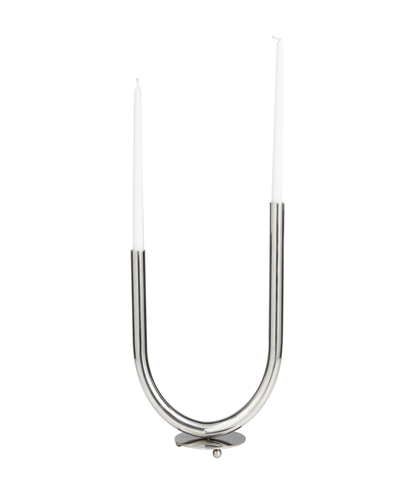 Rosemary Lane The Novogratz Silver Stainless Steel Metal Abstract U-shaped Candelabra, 10" X 6" X 14"