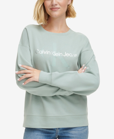 Calvin Klein Jeans Est.1978 Women's West Village Foiled Logo-print Sweatshirt In Sage